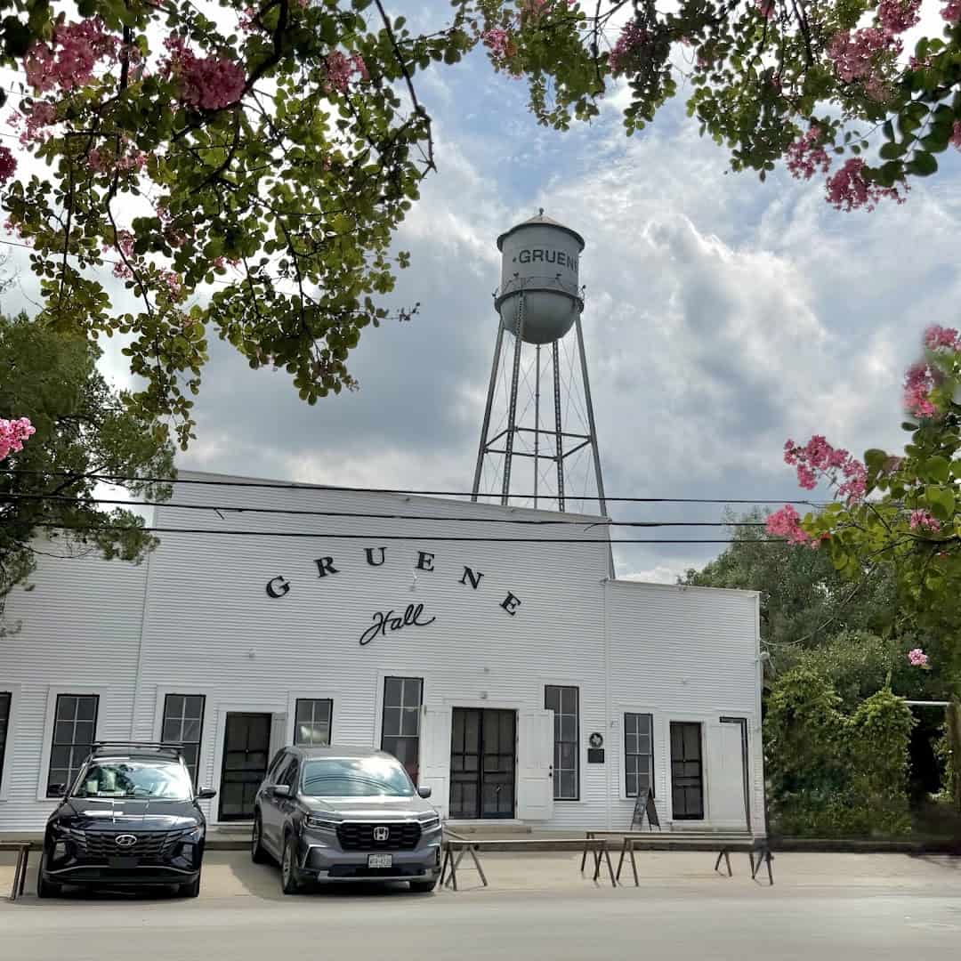 Gruene Hall and the historic water tower in Gruene, Texas