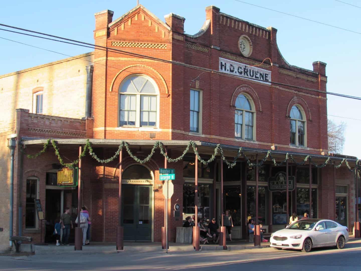 Historic red brick building in the Gruene Historic District, Texas