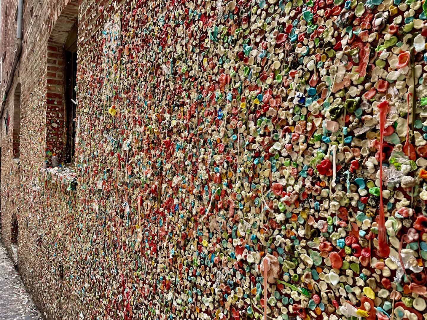 The colorful Gum Wall in Post Alley at Pike Place Market, Seattle, Washington