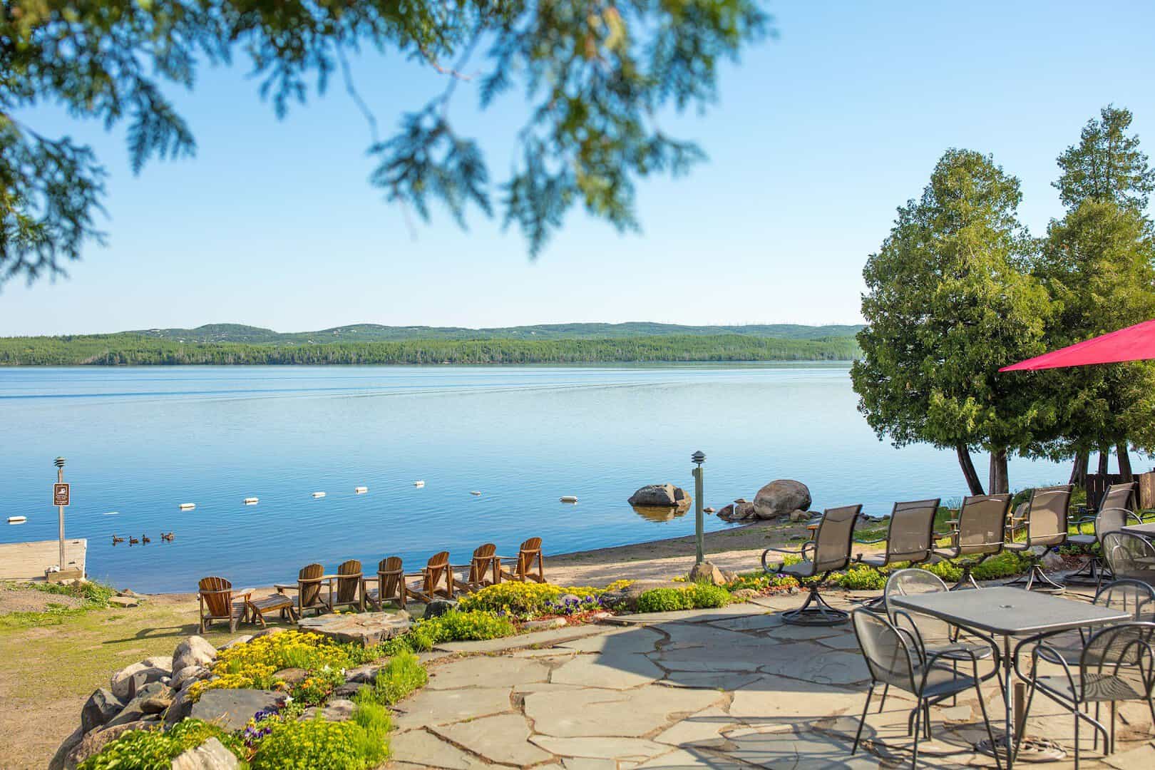 Adirondack chairs on the lakefront at Gunflint Lodge on Gunflint Lake, Minnesota