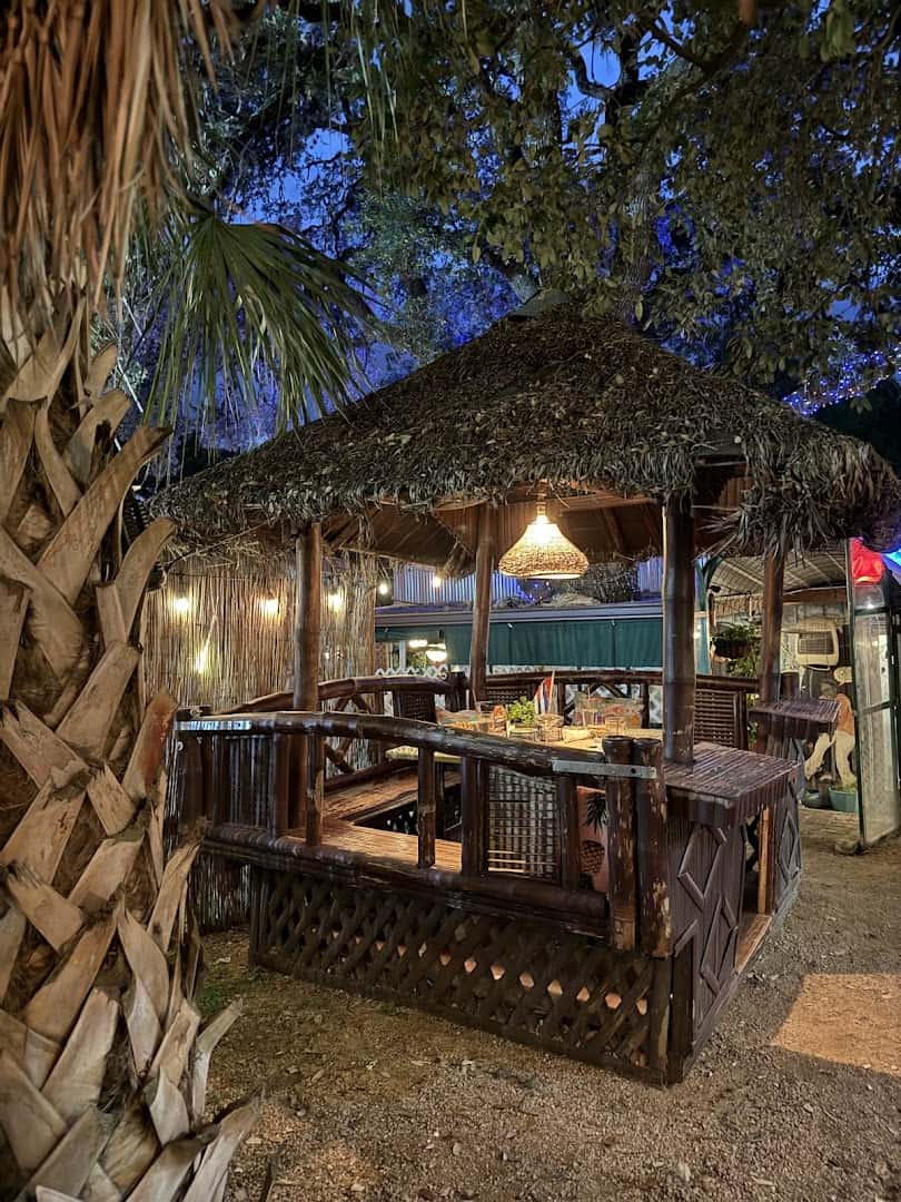 Thatched cabana patio at Habana in Austin