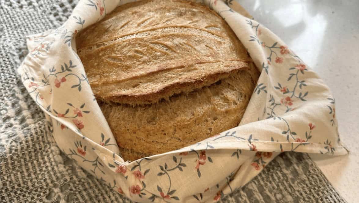 Handmade fabric bread warmer sewn from supplies at Pegasus Creative Reuse in Dallas