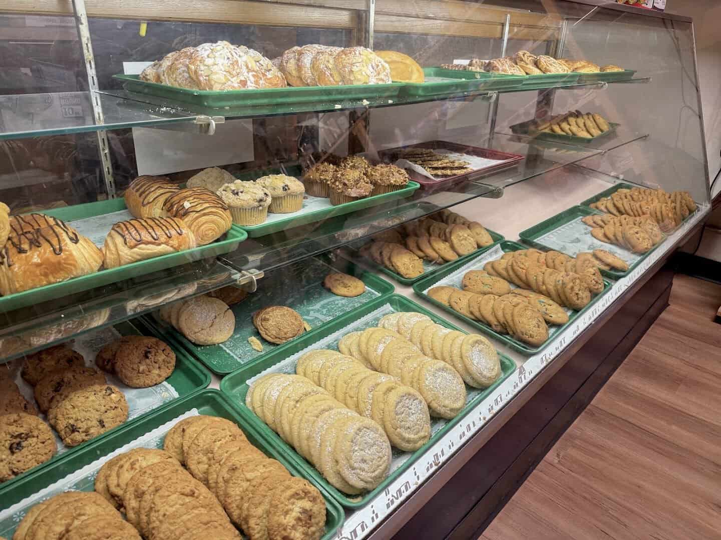 Case of fresh European breads and pastries at Henk's Black Forest Bakery in Dallas
