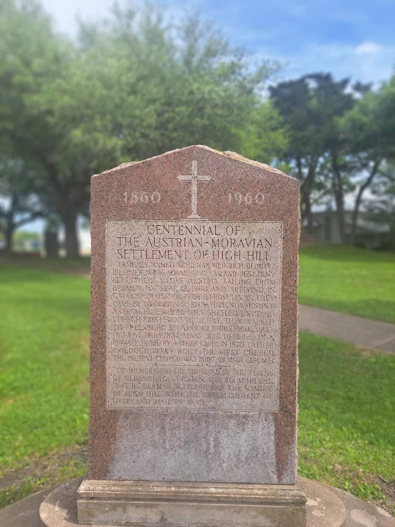 Monument marking the centennial of the Austrian-Moravian settlement of High Hill, Texas