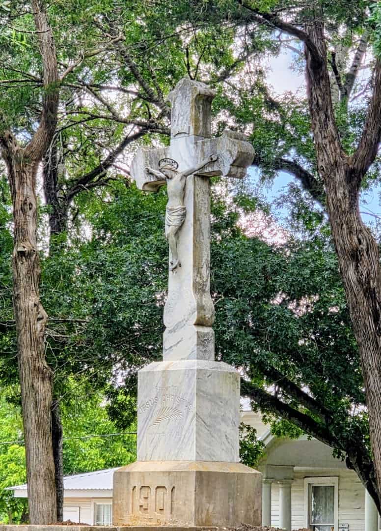 Marble churchyard crucifix at the High Hill painted church