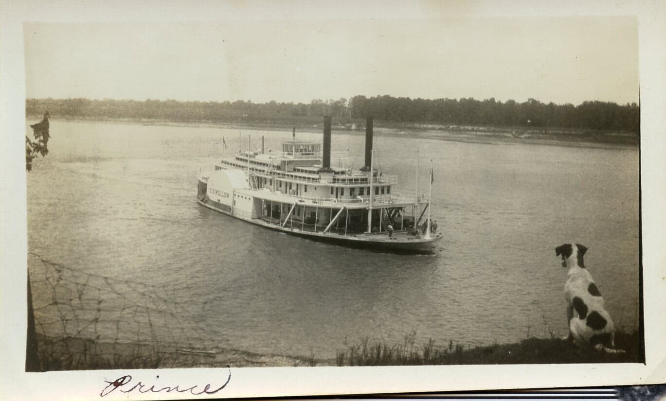 Archival photograph of a paddlewheel boat on the bayou near Pasadena, Texas