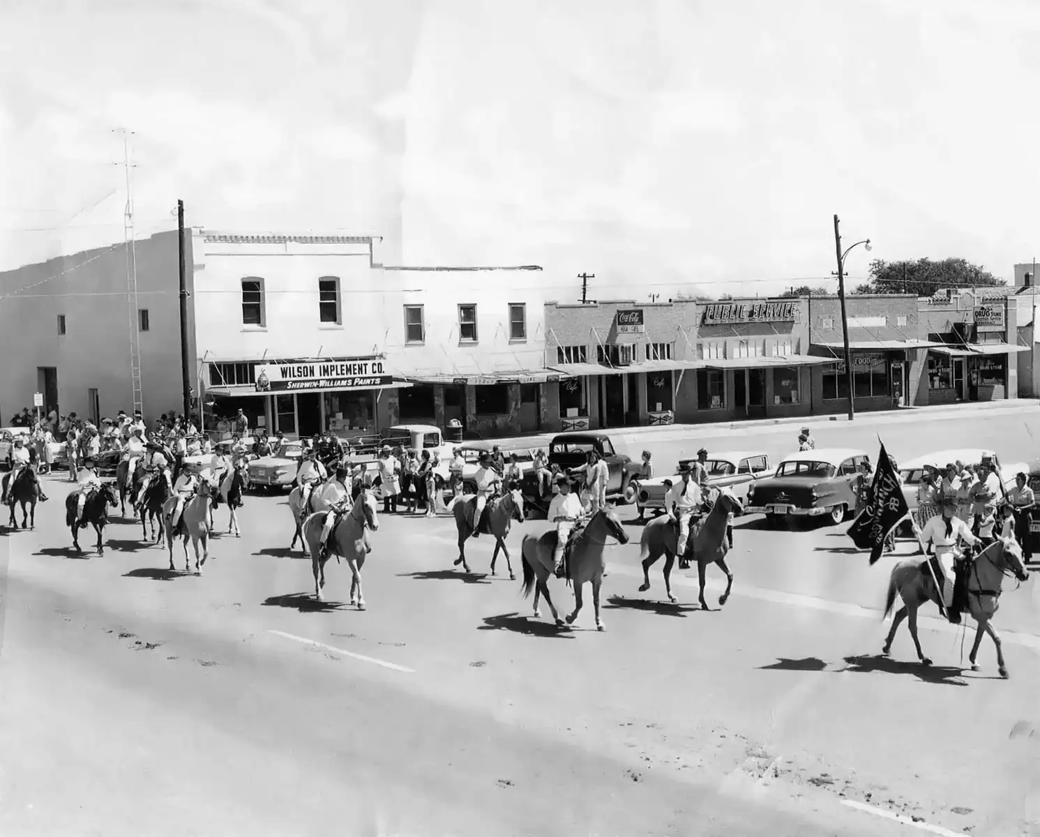 Historic black and white photo of downtown Vega, Texas on Route 66