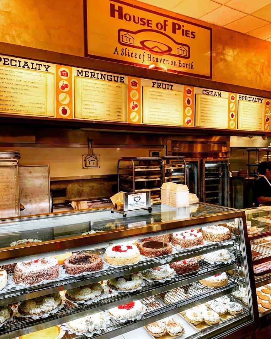 House of Pies bakery case and sign in Houston, Texas