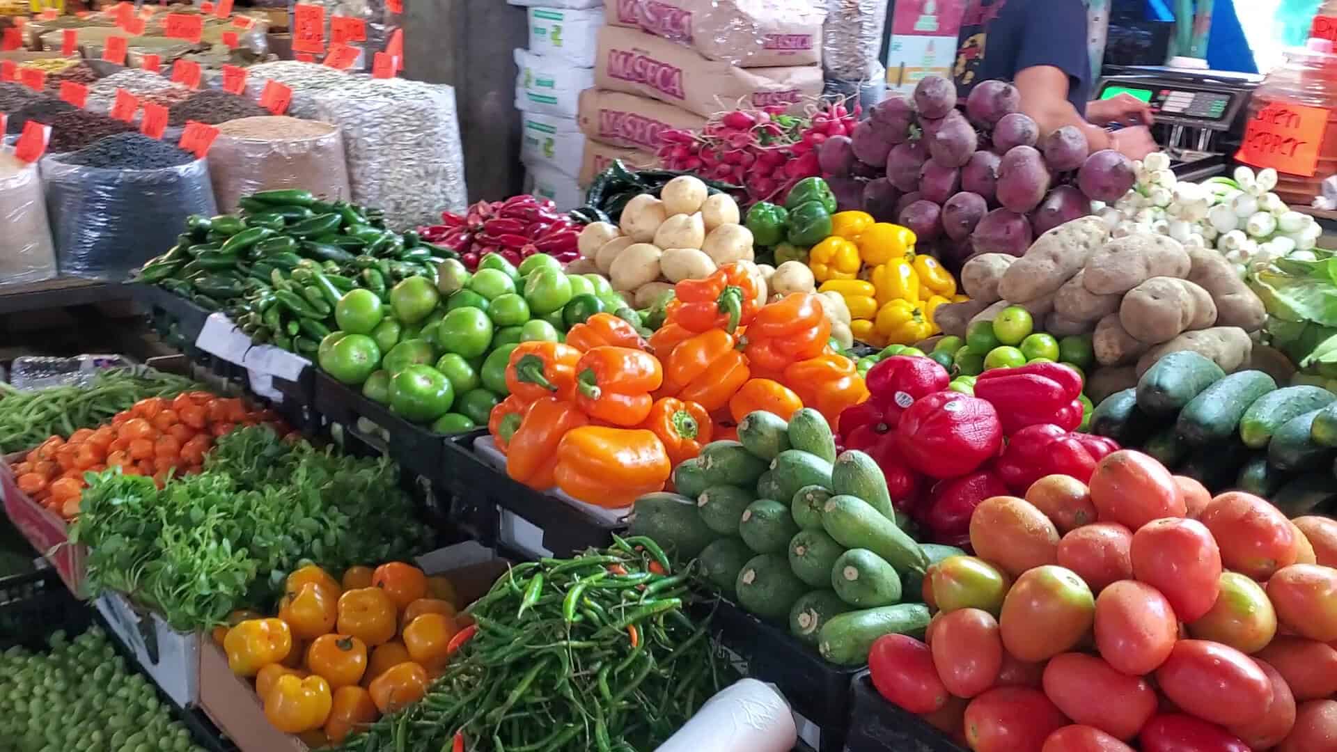 Fresh peppers and tomatoes on display at the Houston Farmers Market in Houston
