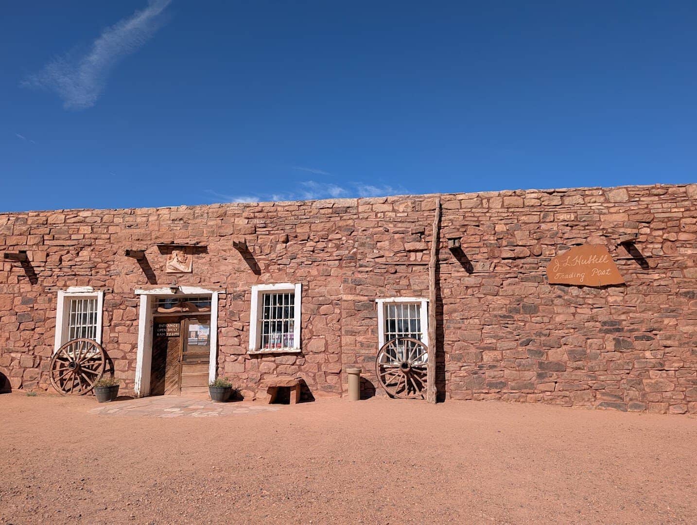 Historic stone storefront of Hubbell Trading Post in Ganado, Arizona
