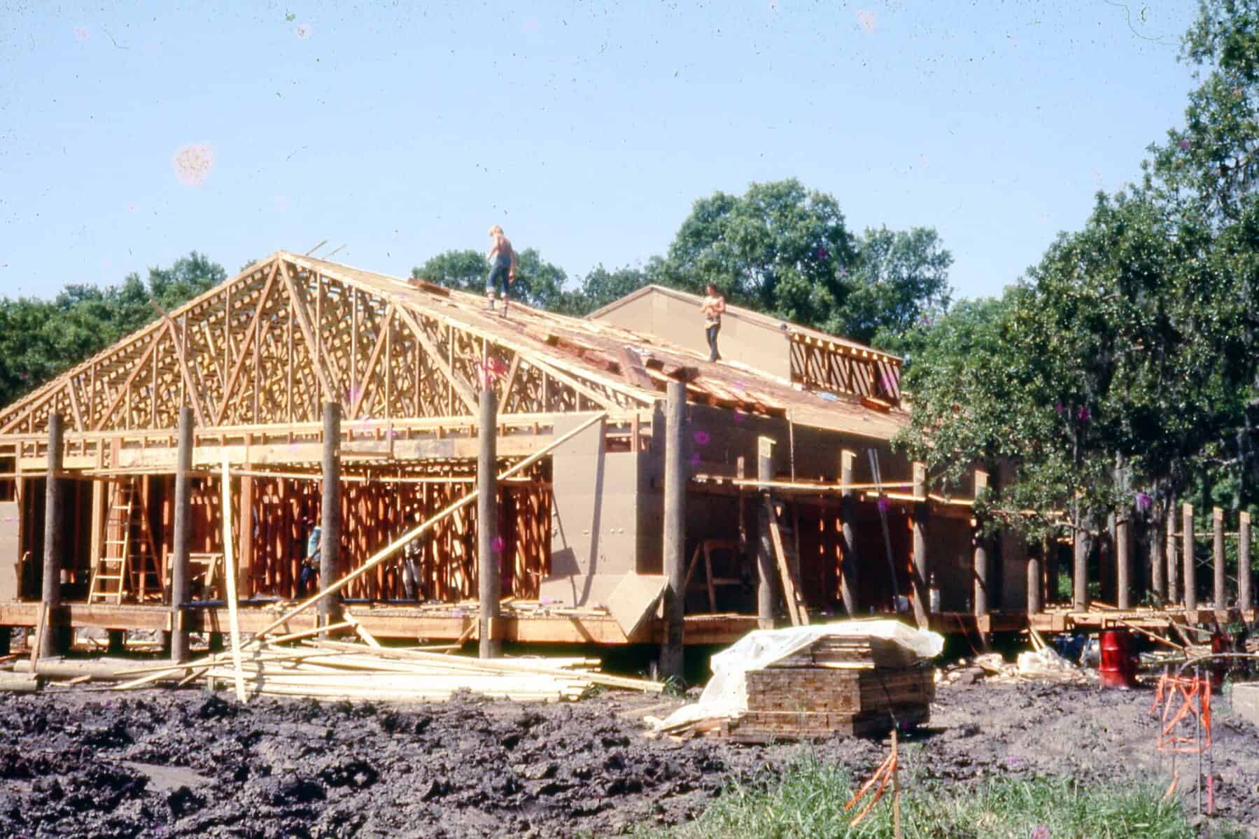 The Armand Bayou Nature Center interpretive building under construction in June 1976