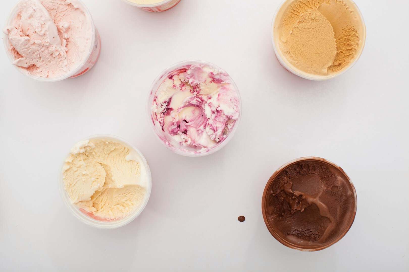 Cups of scooped ice cream in several flavors at Jeni's Splendid Ice Creams in Columbus, Ohio