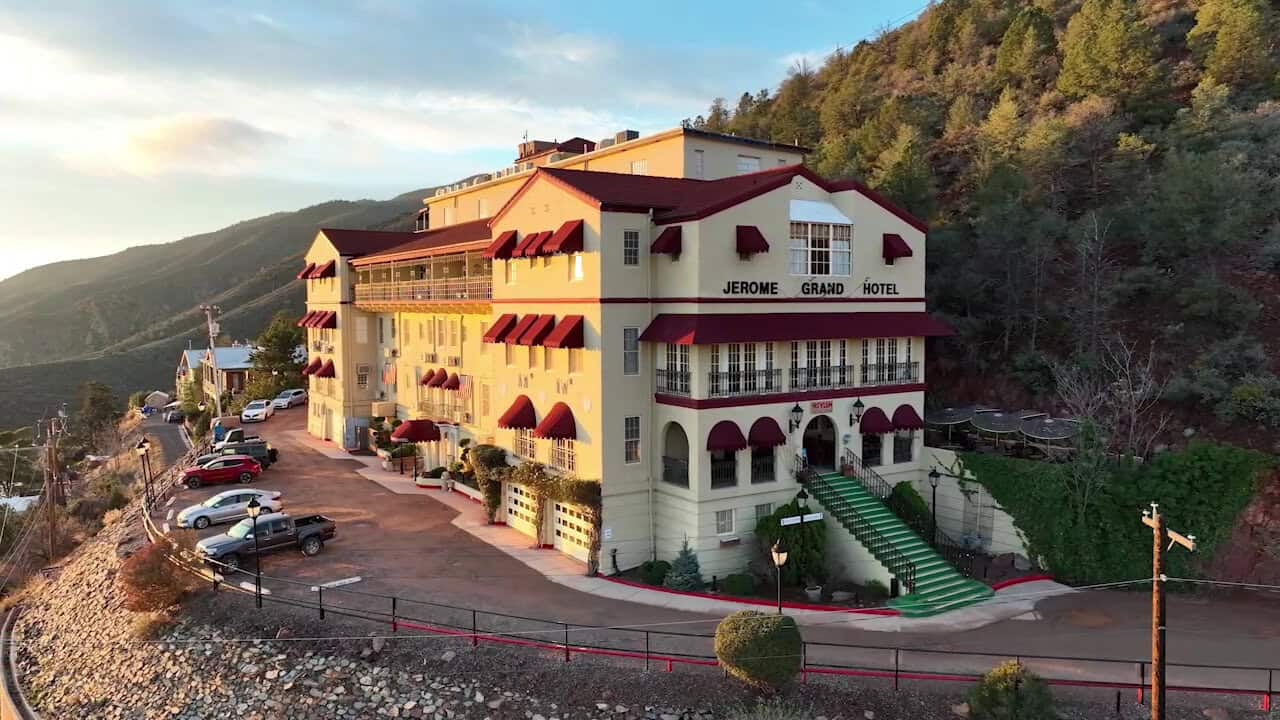 Jerome Grand Hotel exterior on the hillside in Jerome, Arizona