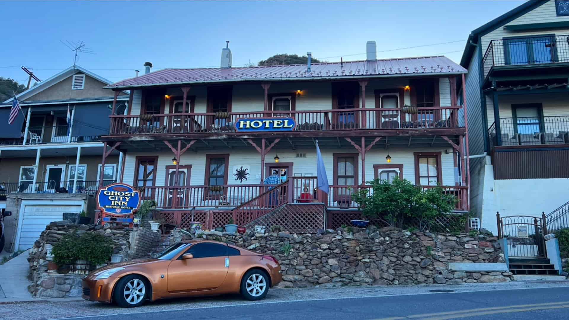 Historic weathered hotel building in the Jerome ghost town, Arizona