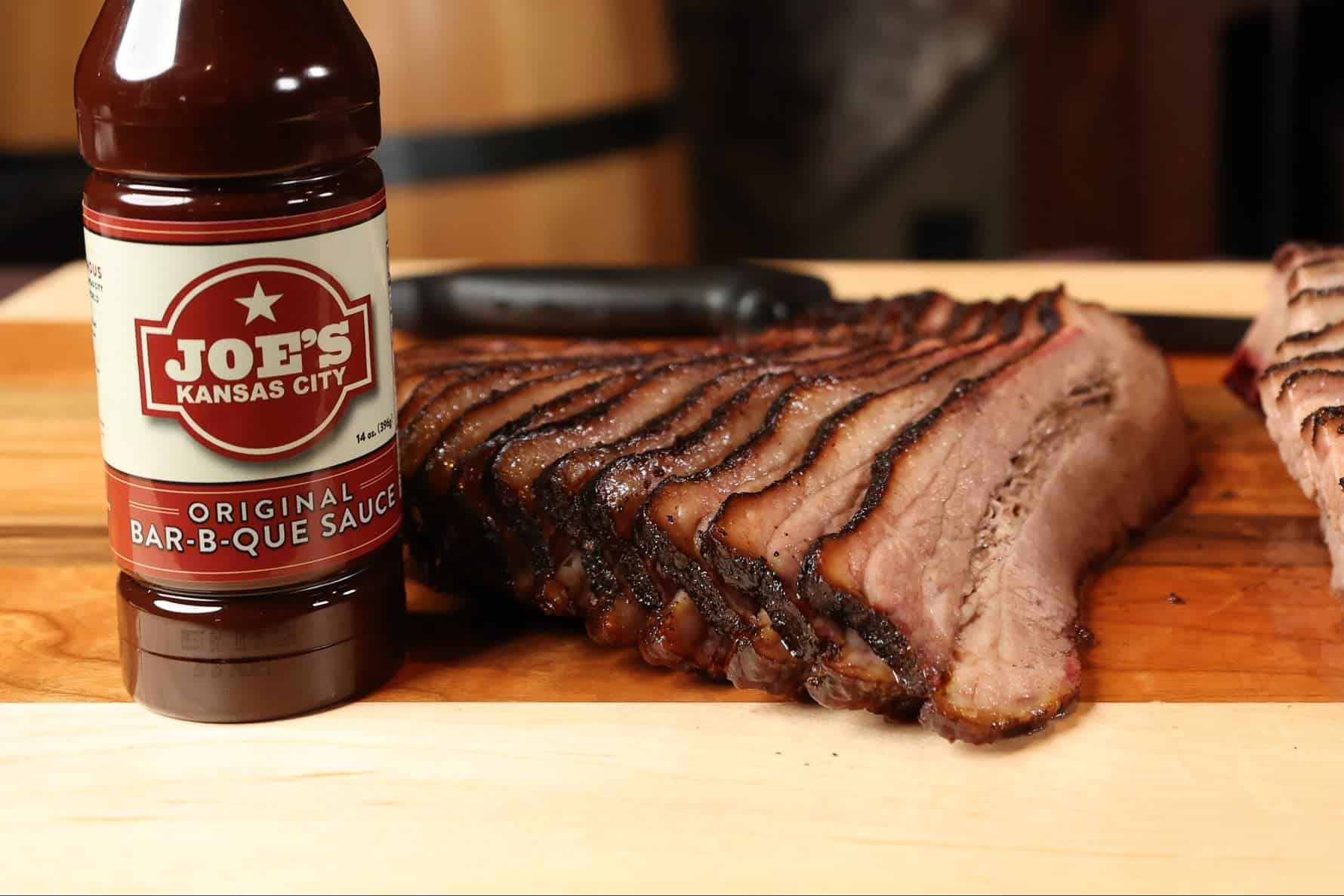 Sliced brisket with Joe's Kansas City barbecue sauce in Kansas City, Kansas