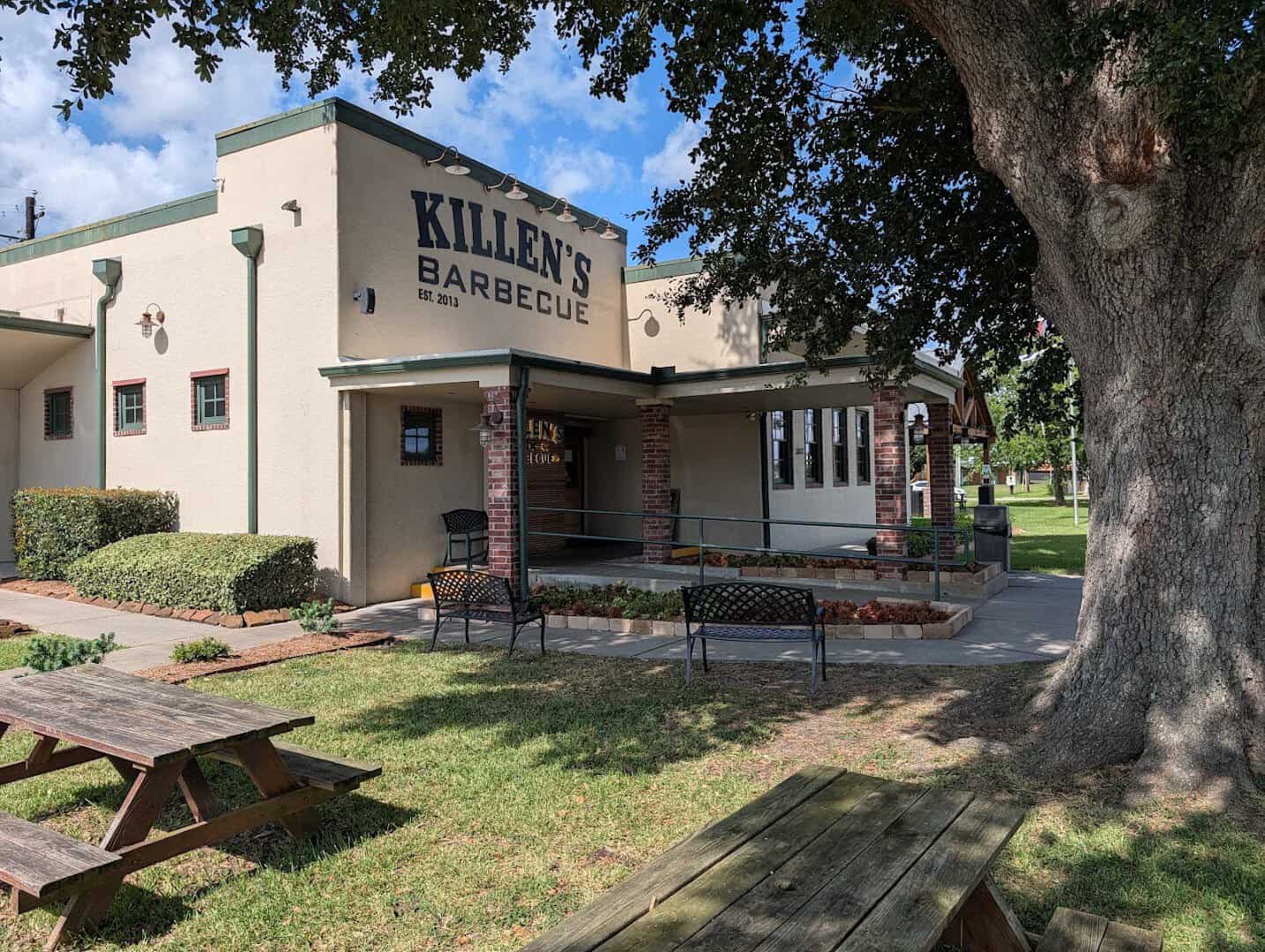 The former school cafeteria building that houses Killen's Barbecue in Pearland, Texas