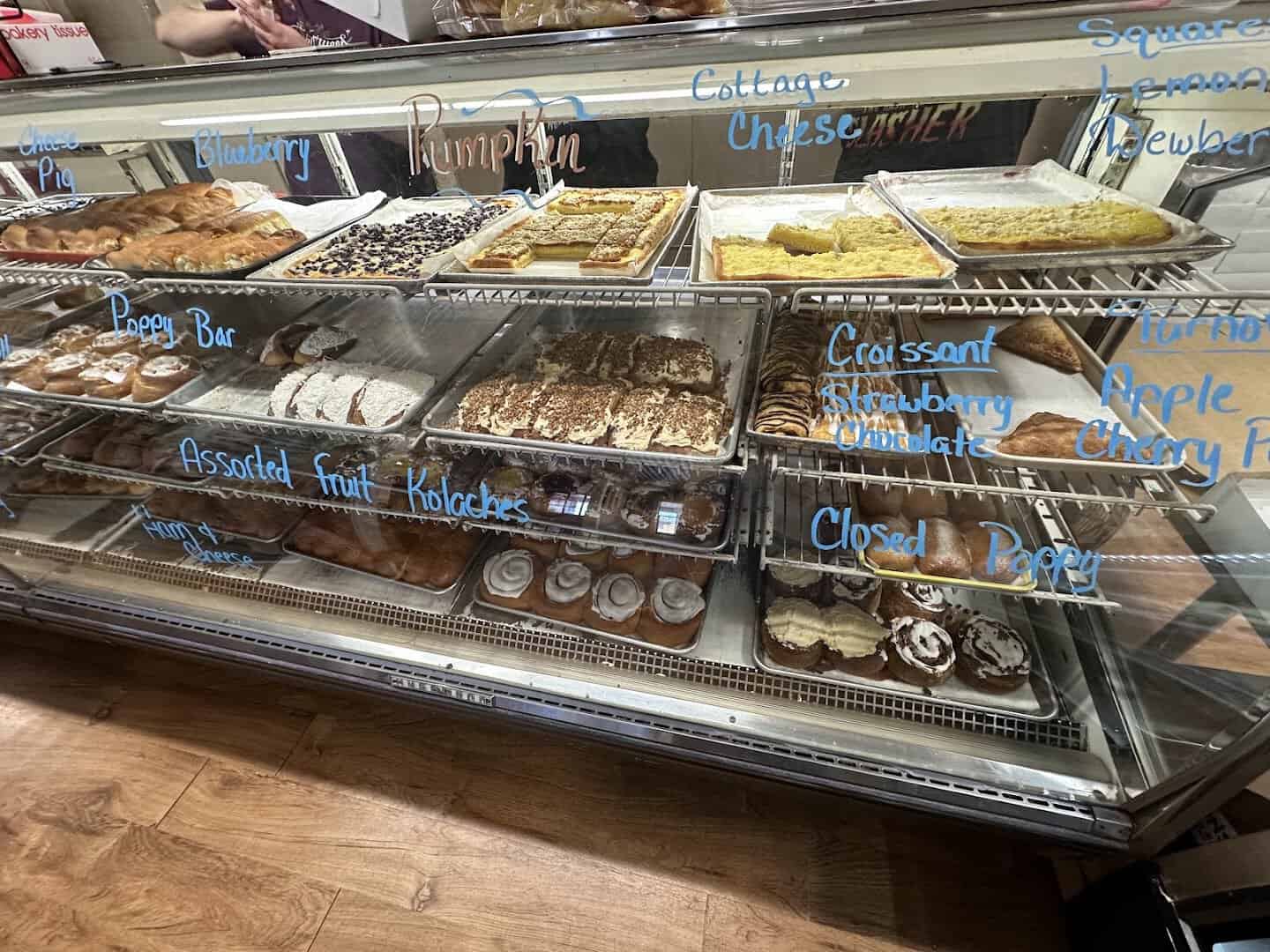 Case of fresh kolaches at Kountry Bakery in Schulenburg