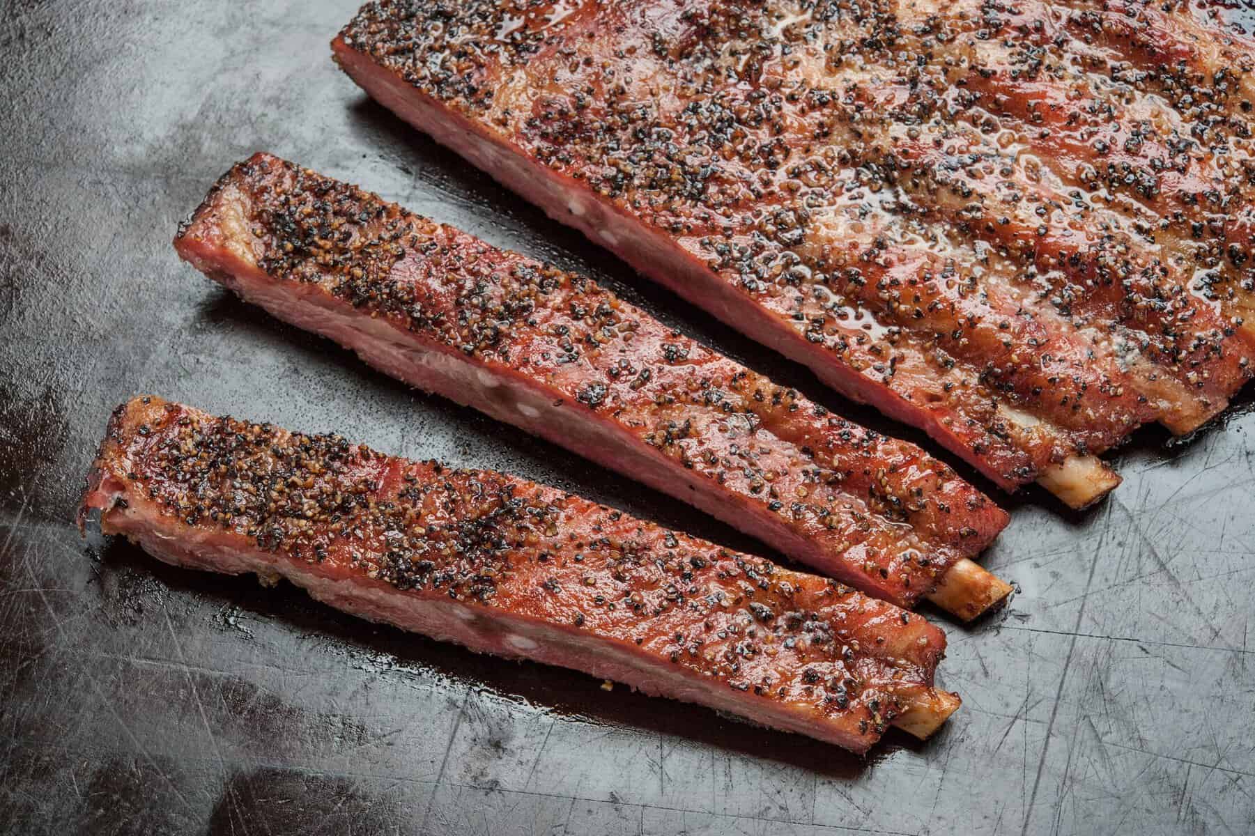 Peppery smoked pork ribs at Kreuz Market in Lockhart, Texas