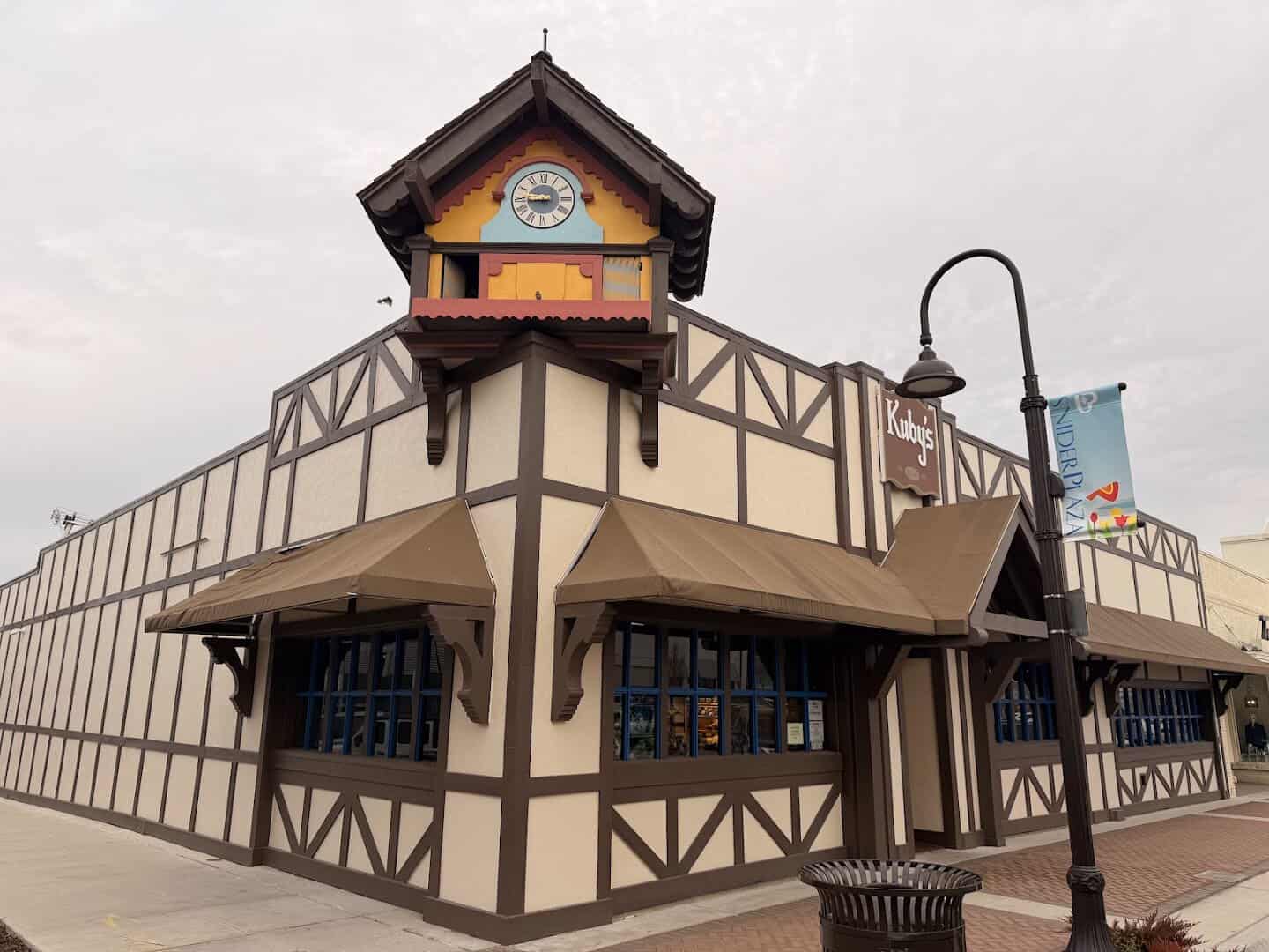 The Tudor-style exterior of Kuby's Sausage House in Snider Plaza, Dallas