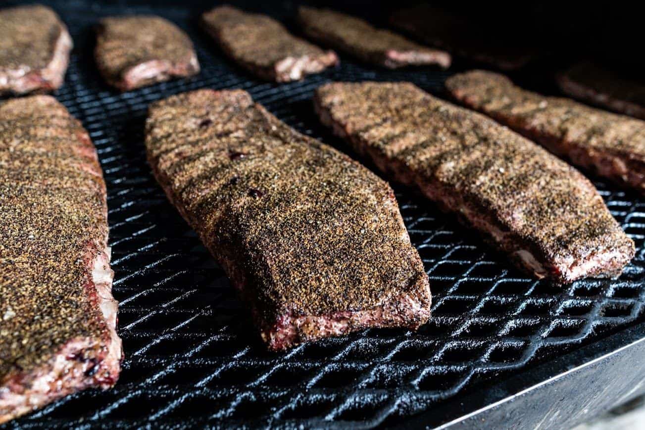 Smoked beef ribs on the pit at la Barbecue in Austin, Texas