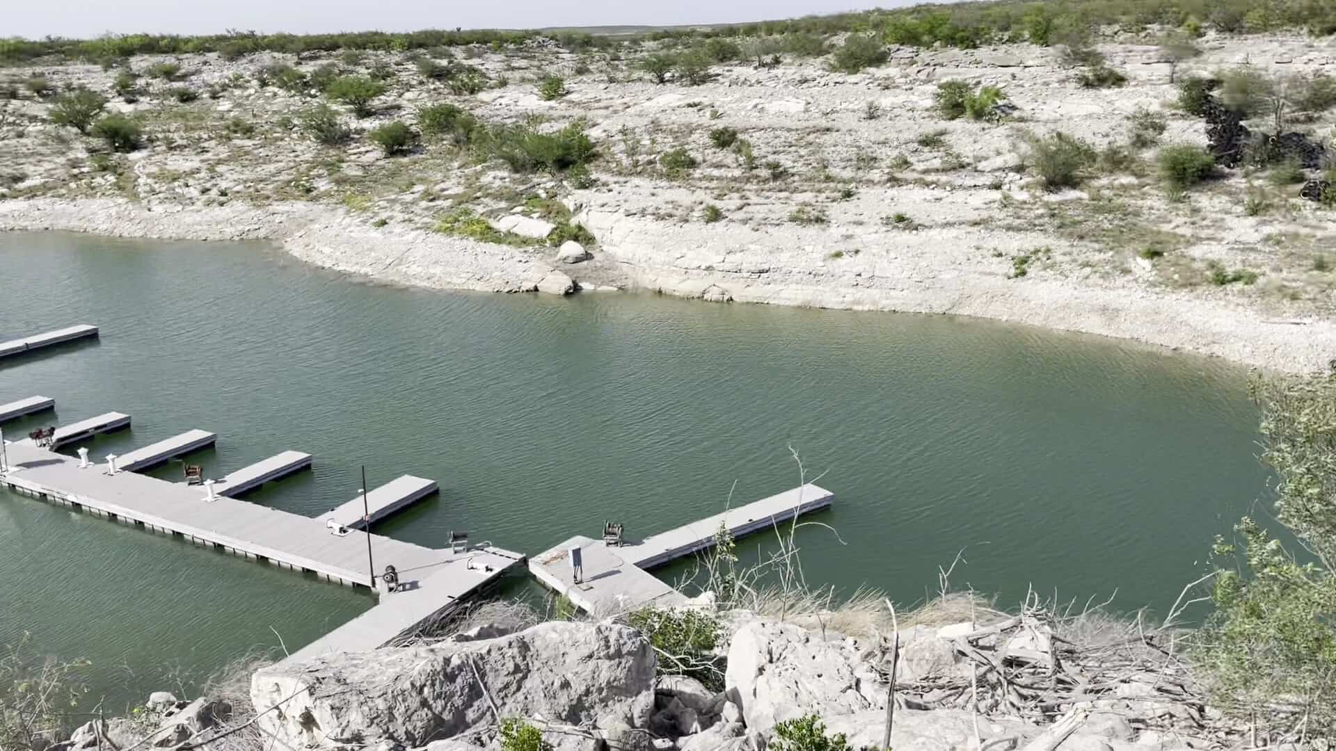 Boat slips and marina docks on Lake Amistad near Del Rio, Texas