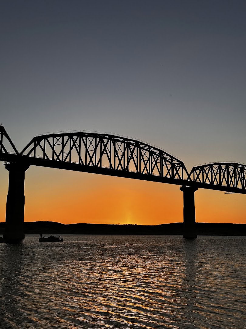 Fiery sunset over the water at Lake Amistad near Del Rio, Texas