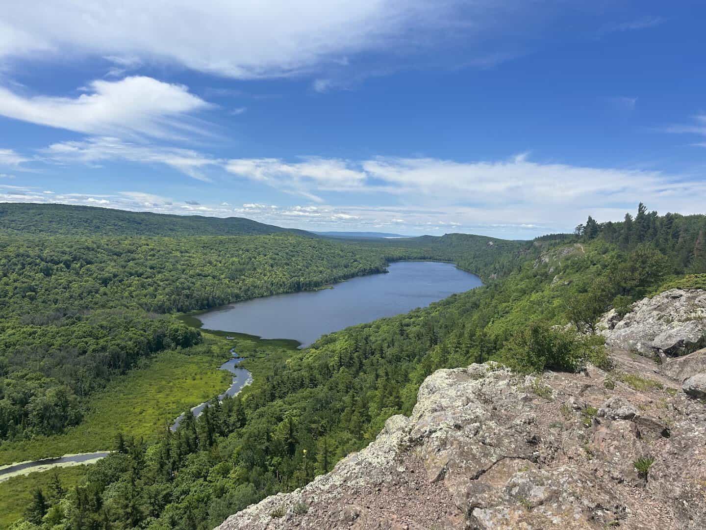 Overlook view of Lake of the Clouds cradled in forested ridges, Michigan