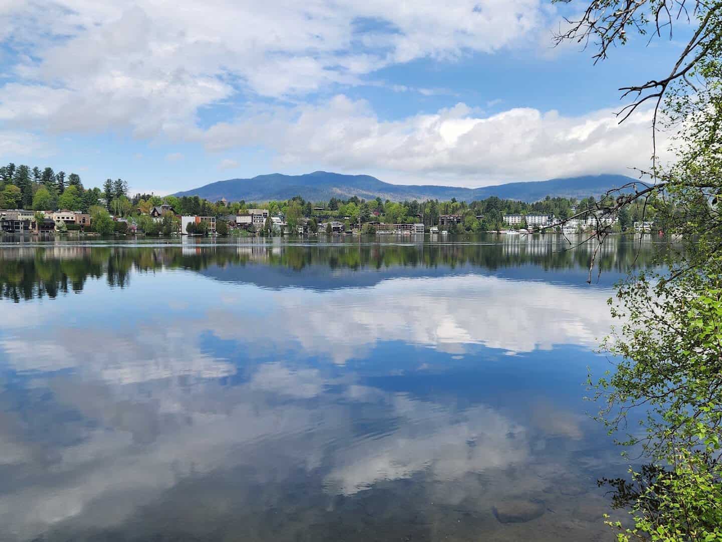 Mirror Lake and Adirondack peaks in Lake Placid, New York