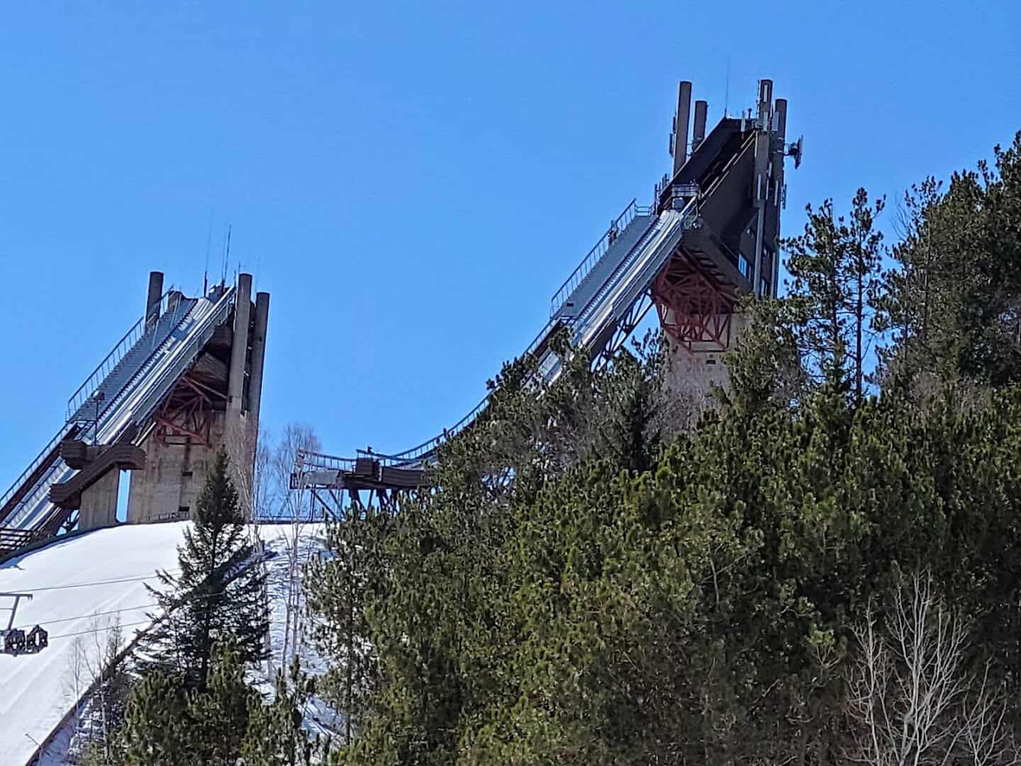 Olympic ski jumps in winter at Lake Placid, New York