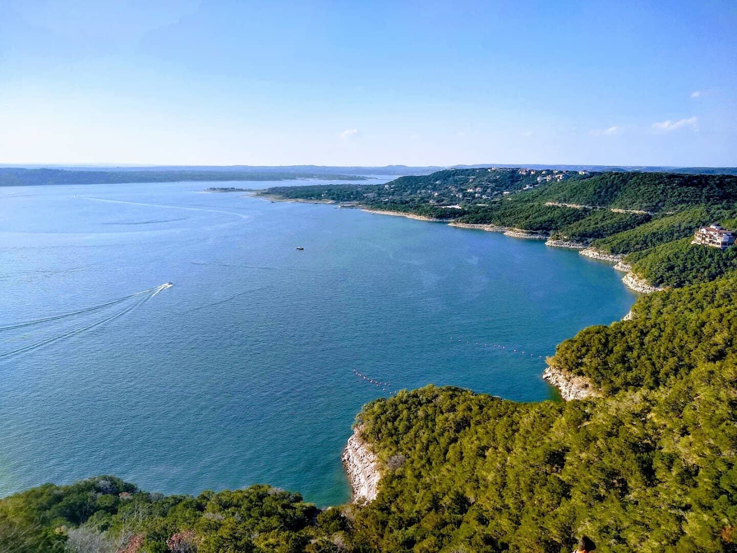Turquoise cove on Lake Travis seen from the hills west of Austin, Texas