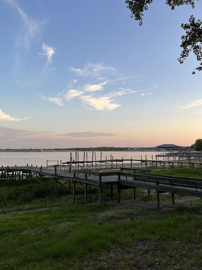 Sunset over the docks and water at Lake Weatherford, Weatherford Texas