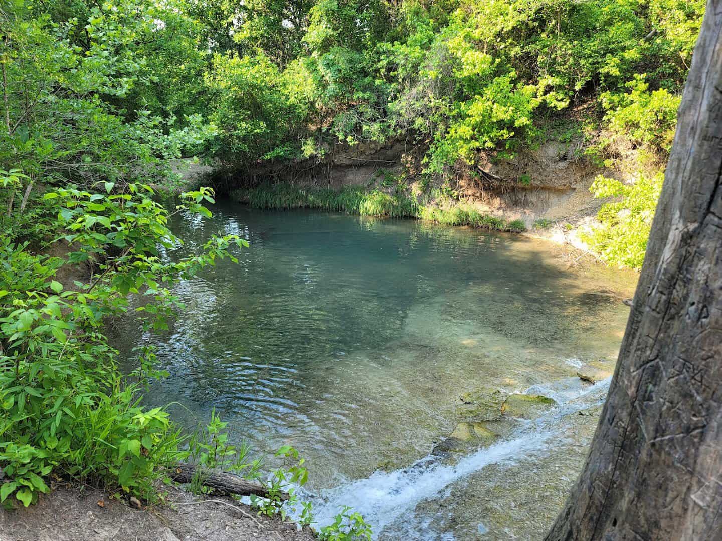 Clear green swimming hole on the Lampasas River at Chalk Ridge Falls Park, Belton, Texas