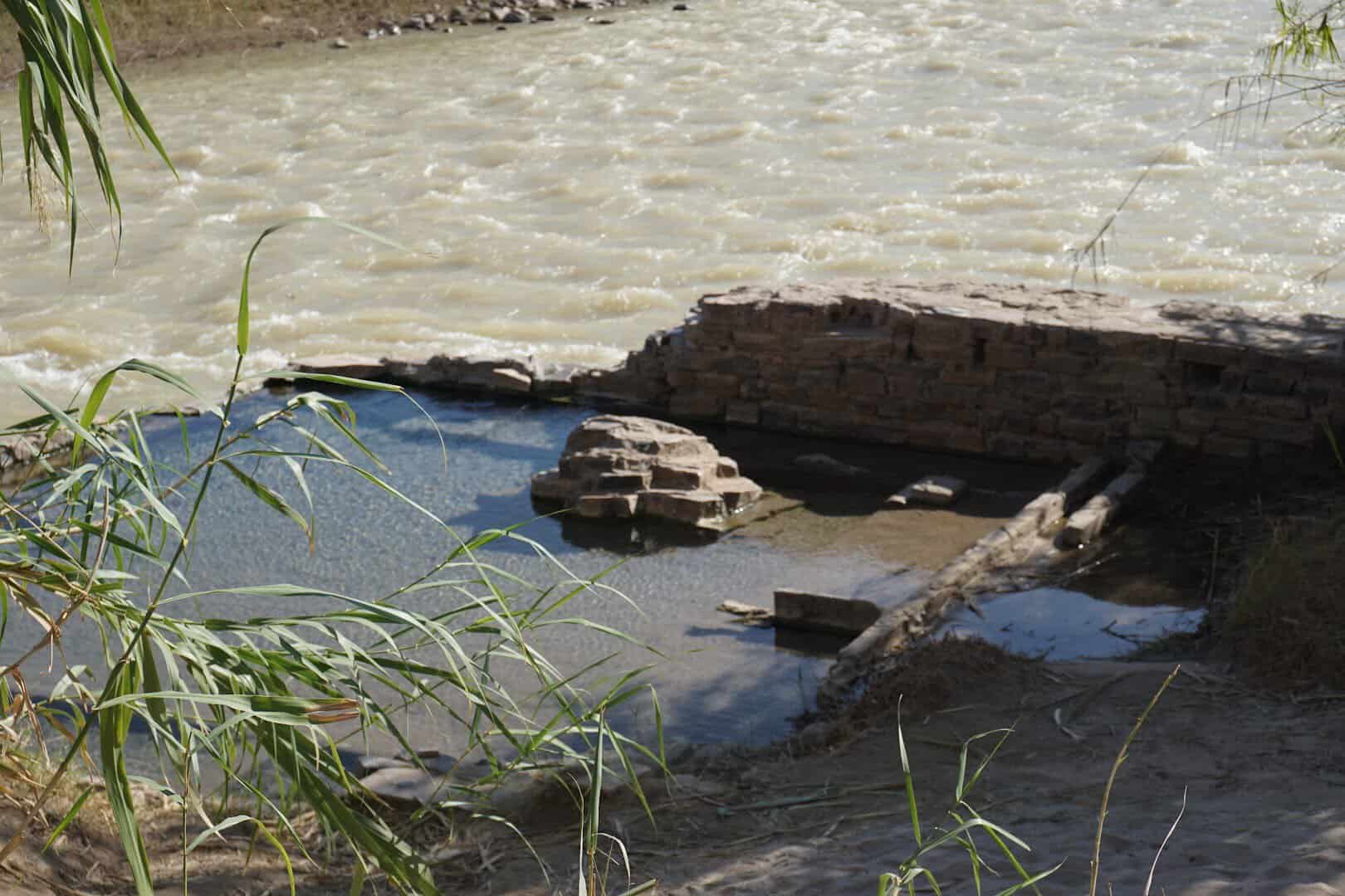 Stone foundation soaking pool at Langford Hot Springs on the Rio Grande in Big Bend National Park, Texas