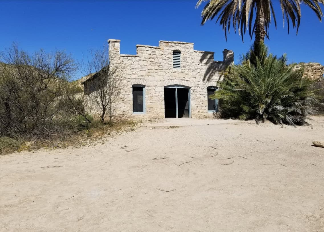 Front of the historic Langford general store and post office building in Big Bend National Park
