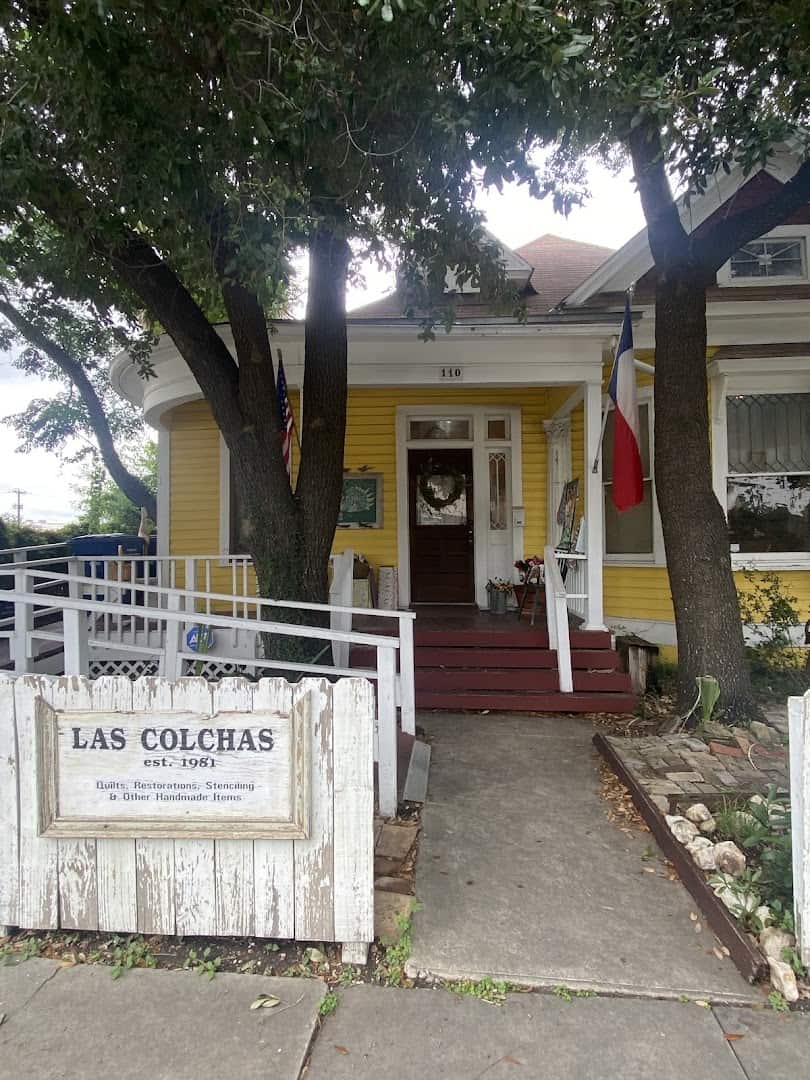 Las Colchas quilt shop entrance and sign in downtown San Antonio
