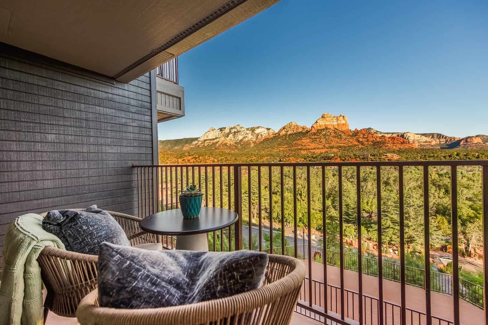 Private cottage patio overlooking Sedona red rocks at L'Auberge de Sedona, Arizona
