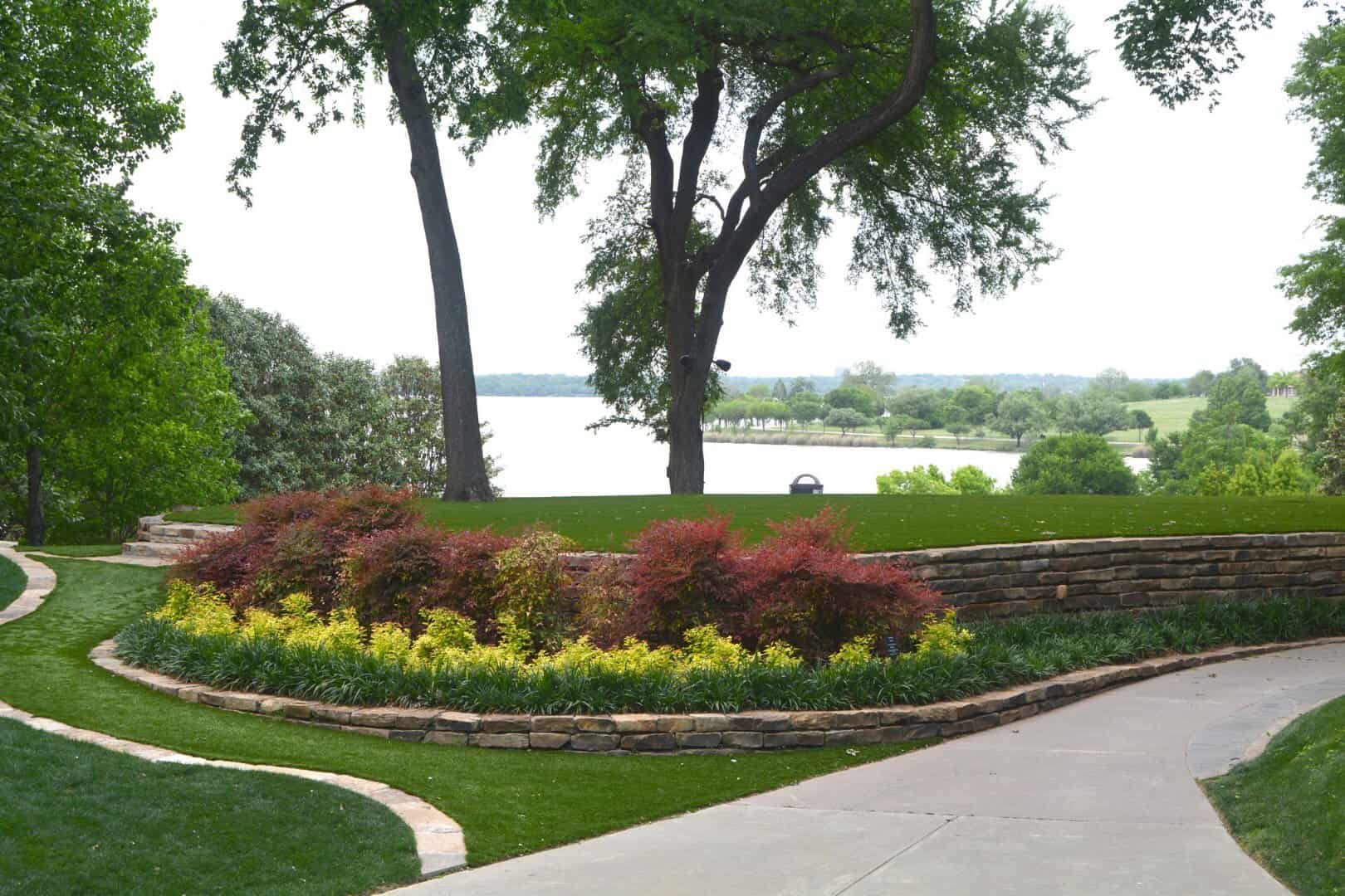 Garden lawn overlooking White Rock Lake at the Dallas Arboretum in Dallas