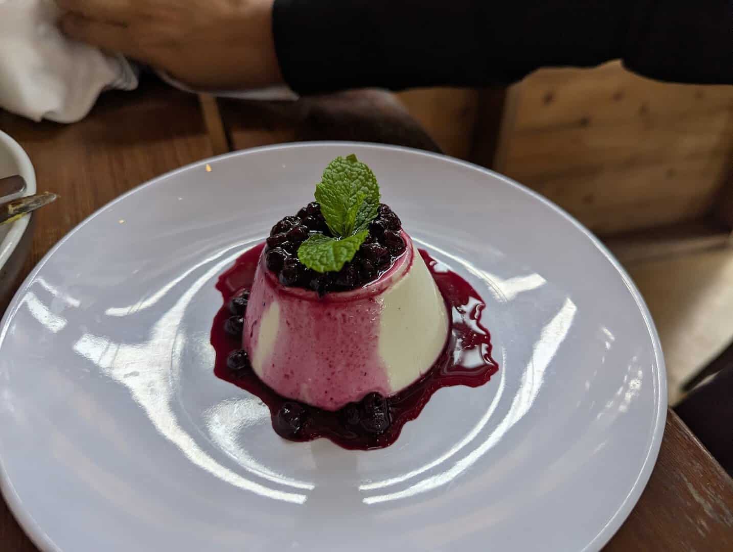 Plated dessert at The Leaning Pear in Wimberley