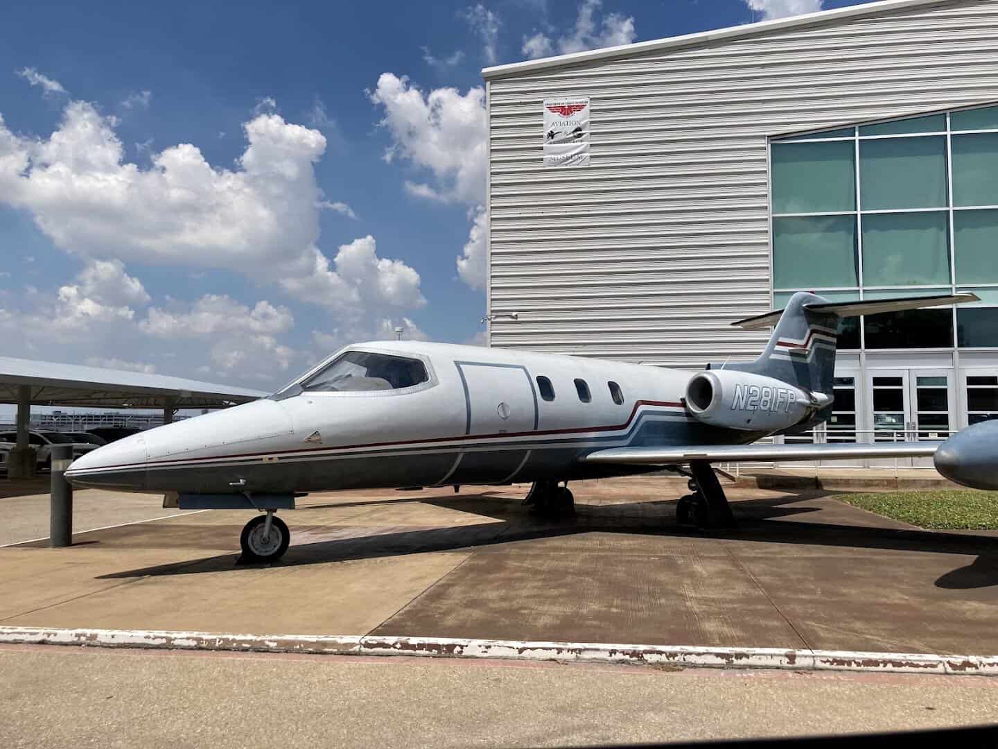 A Learjet on display outside the Frontiers of Flight Museum in Dallas