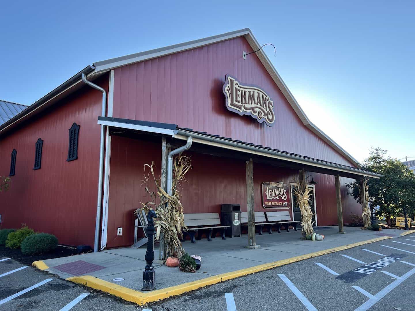 The red barn storefront of Lehman's in Kidron, Ohio