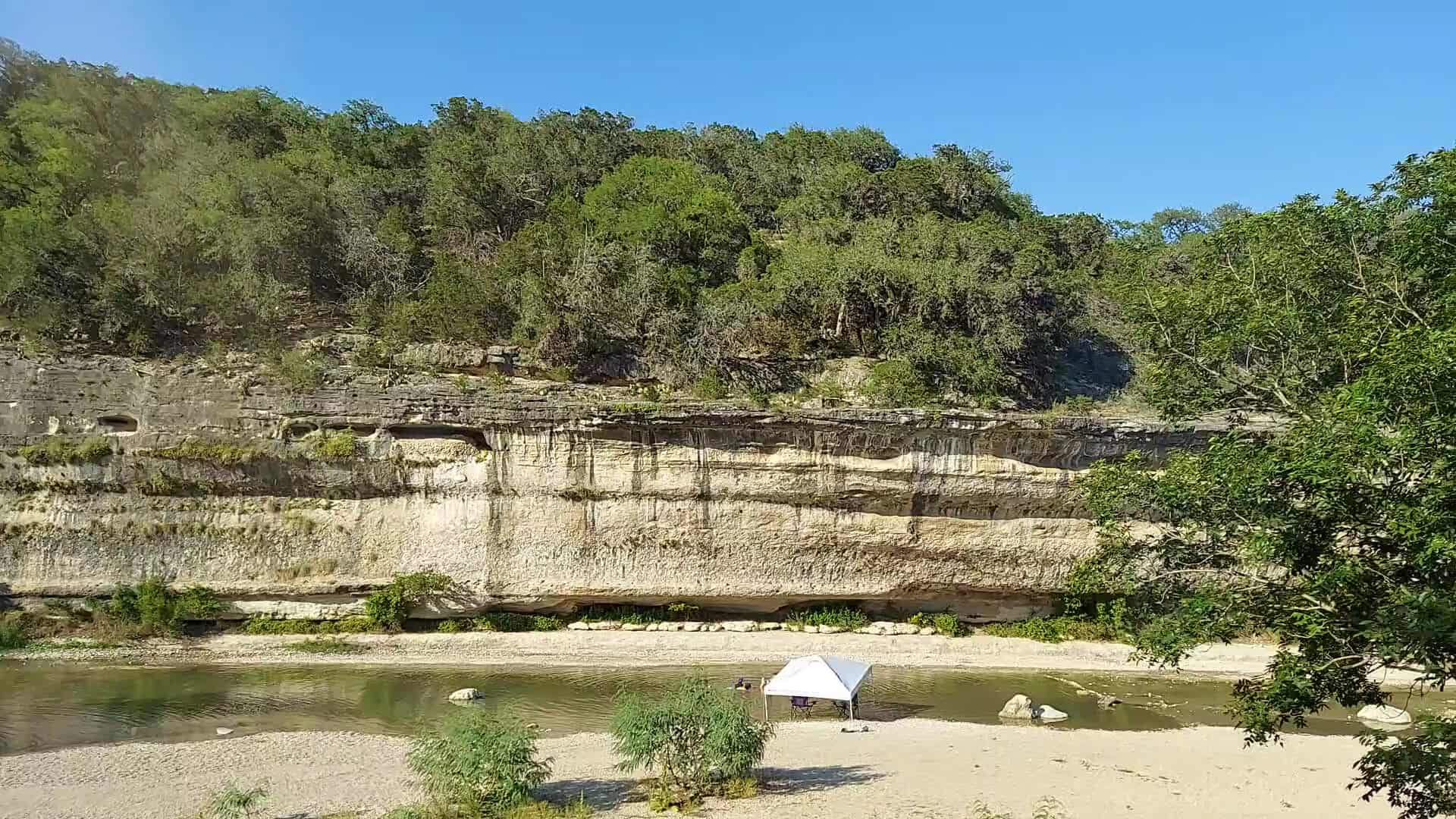 Limestone bluffs along the river canyon at Guadalupe River State Park in the Texas Hill Country