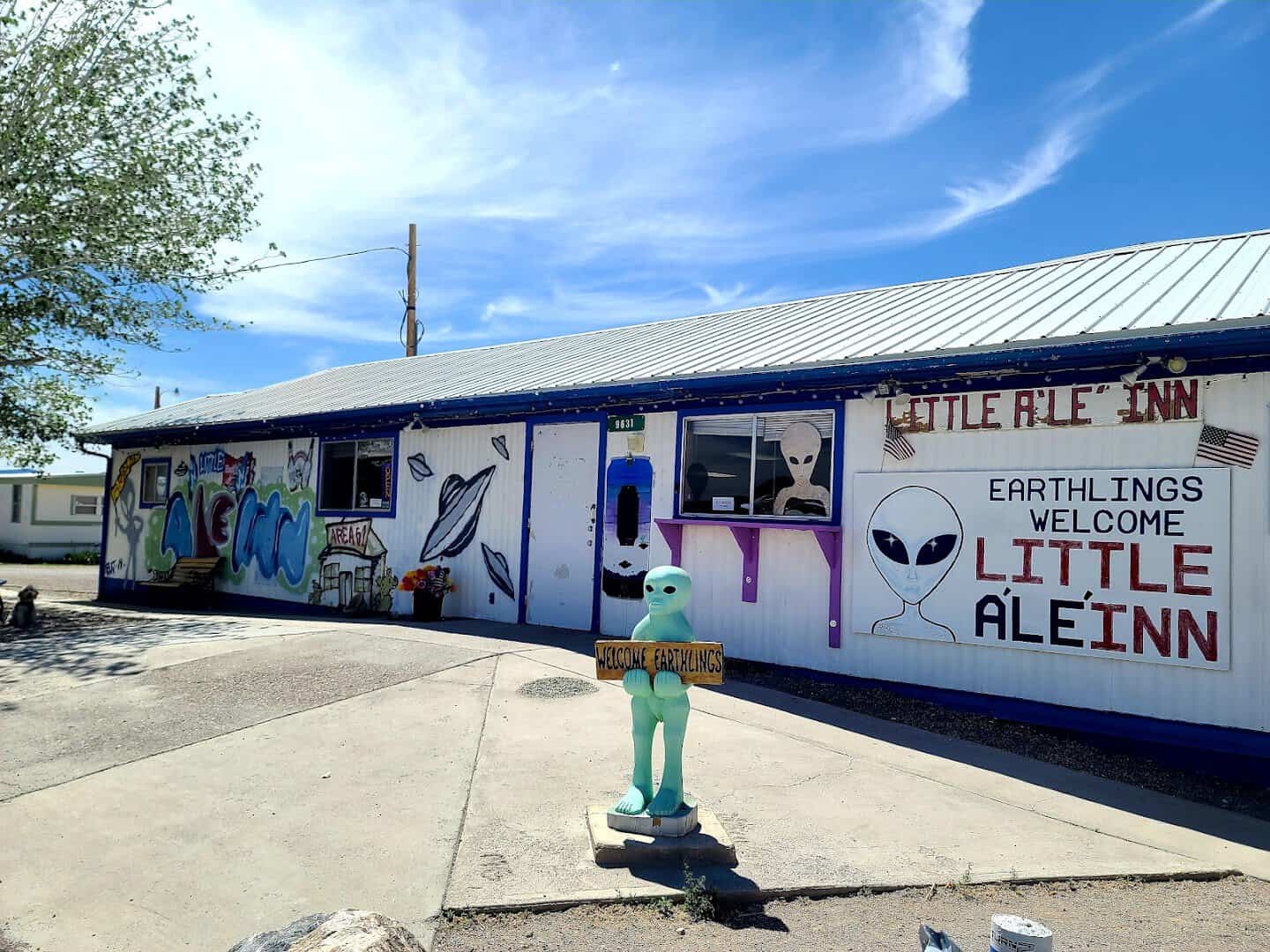 The alien-themed Little A'Le'Inn exterior in Rachel, Nevada