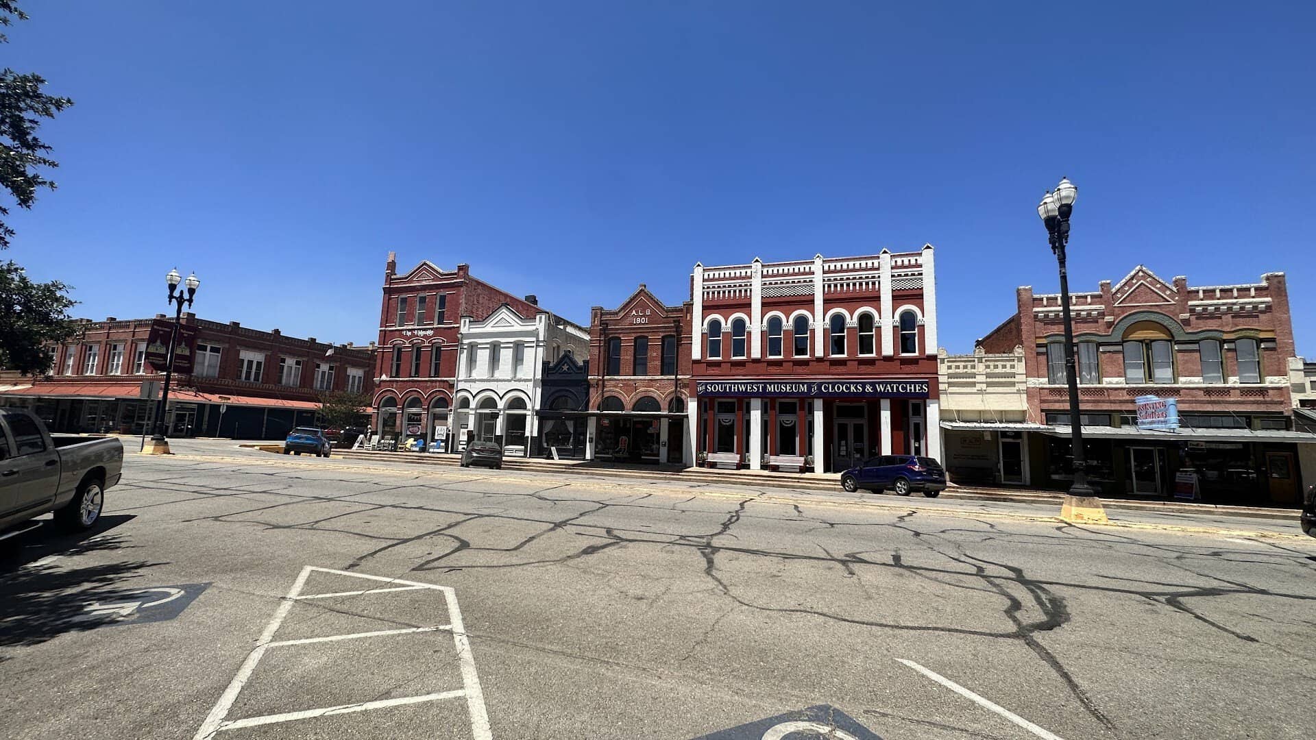 Historic Victorian storefronts on the town square in Lockhart, Texas