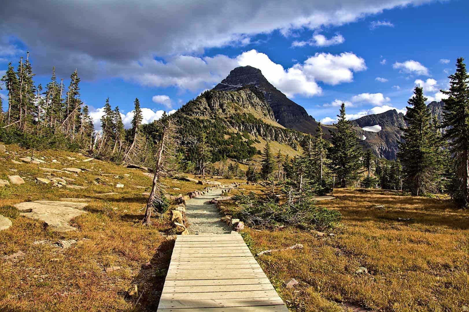 The boardwalk at Logan Pass below the peaks on Going-to-the-Sun Road in Glacier National Park, Montana