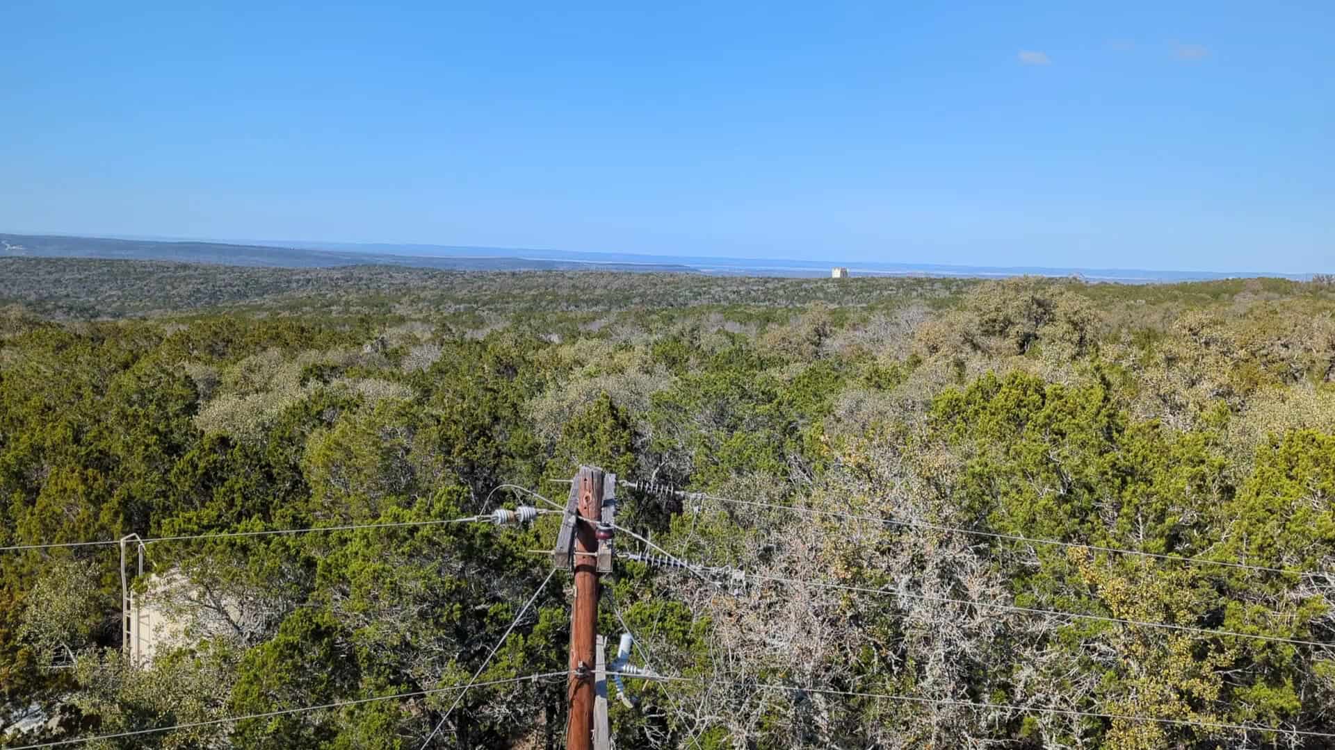 Hill Country landscape seen from the observation tower at Longhorn Cavern State Park, Texas