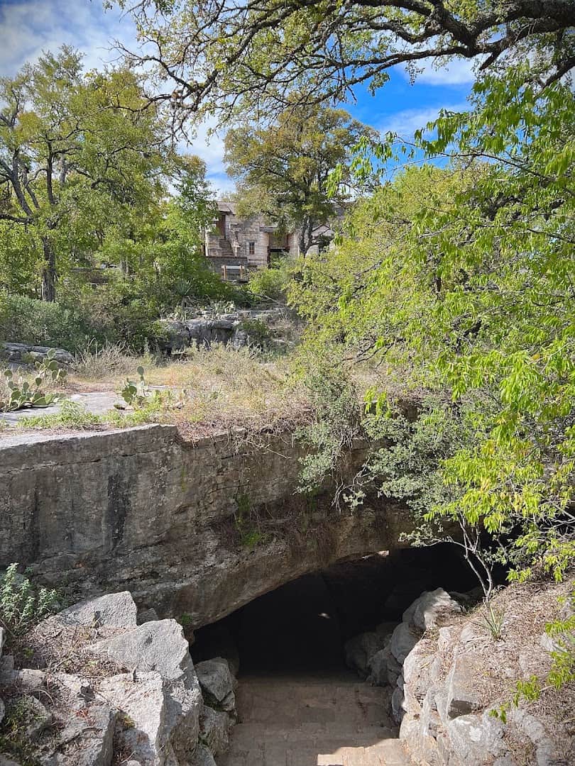 Cave entrance below the CCC stone buildings at Longhorn Cavern in Burnet, Texas
