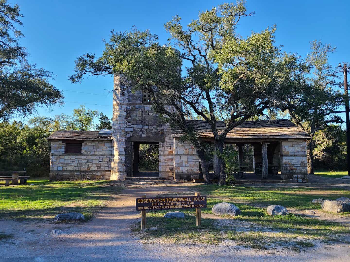 Stone headquarters building built by the CCC at Longhorn Cavern State Park, Texas