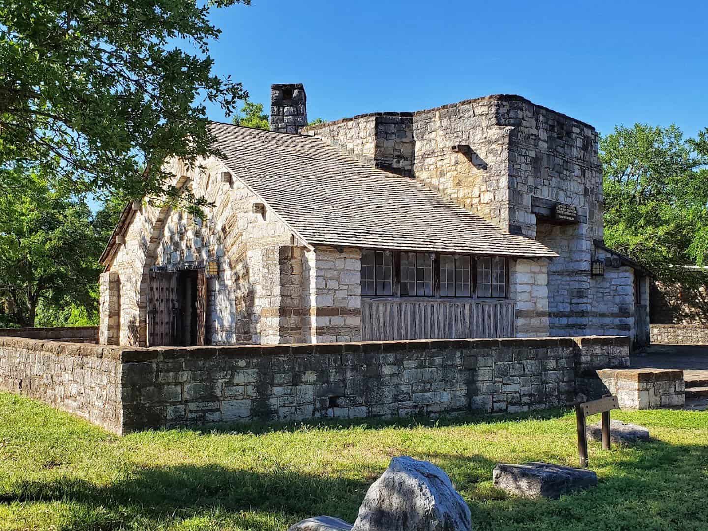 Stone administration building built by the Civilian Conservation Corps at Longhorn Cavern State Park