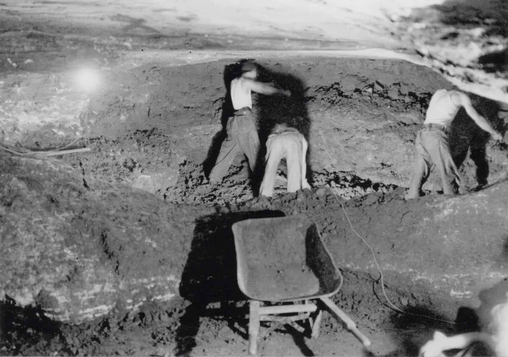 Civilian Conservation Corps workers excavating Longhorn Cavern in the 1930s