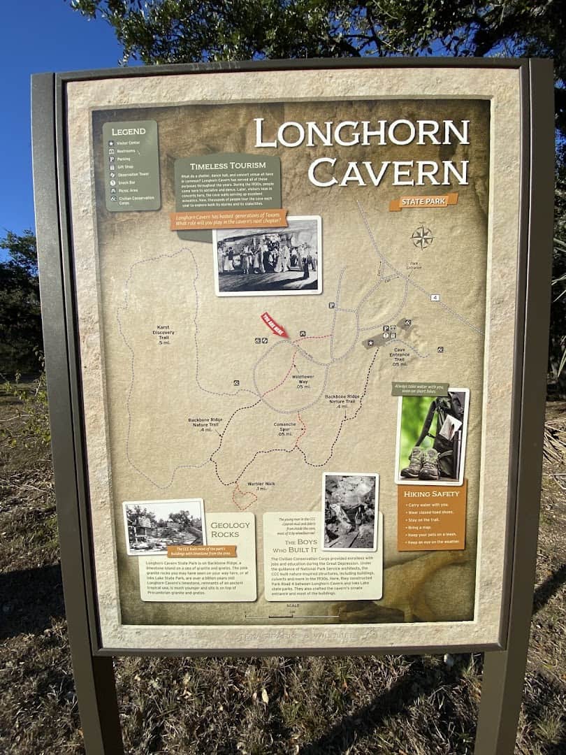 Longhorn Cavern State Park interpretive sign in Burnet, Texas